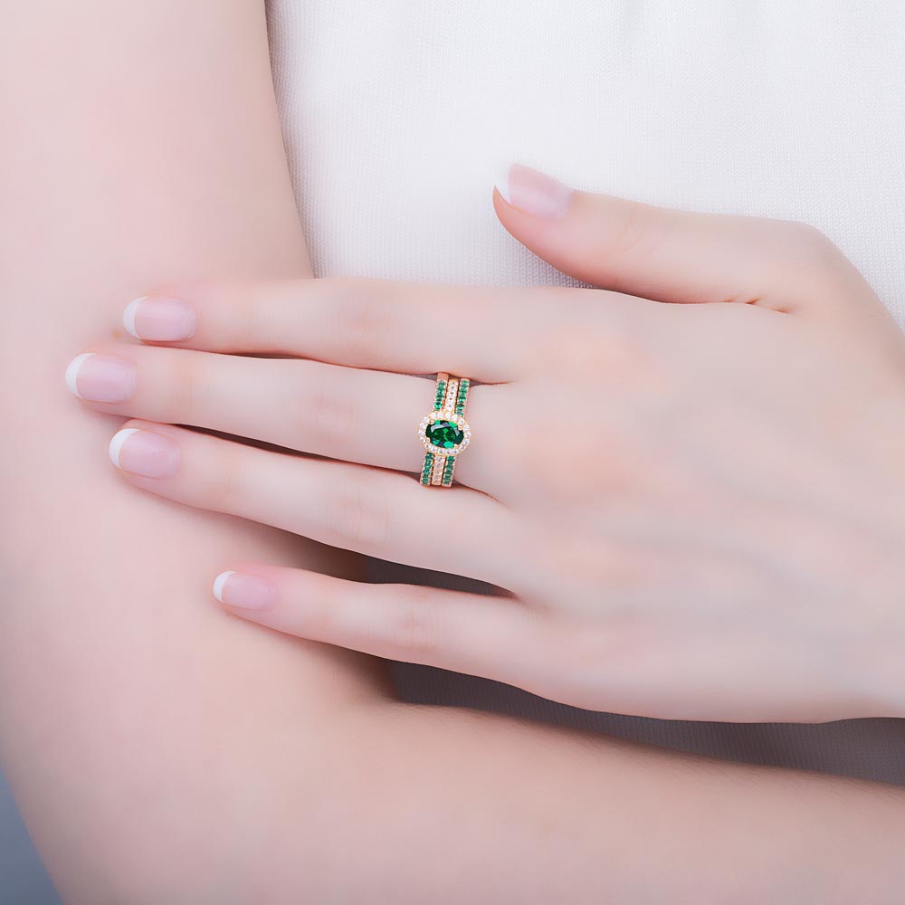 Eternity Emerald Oval Diamond Halo 18ct Yellow Gold Engagement Ring #4