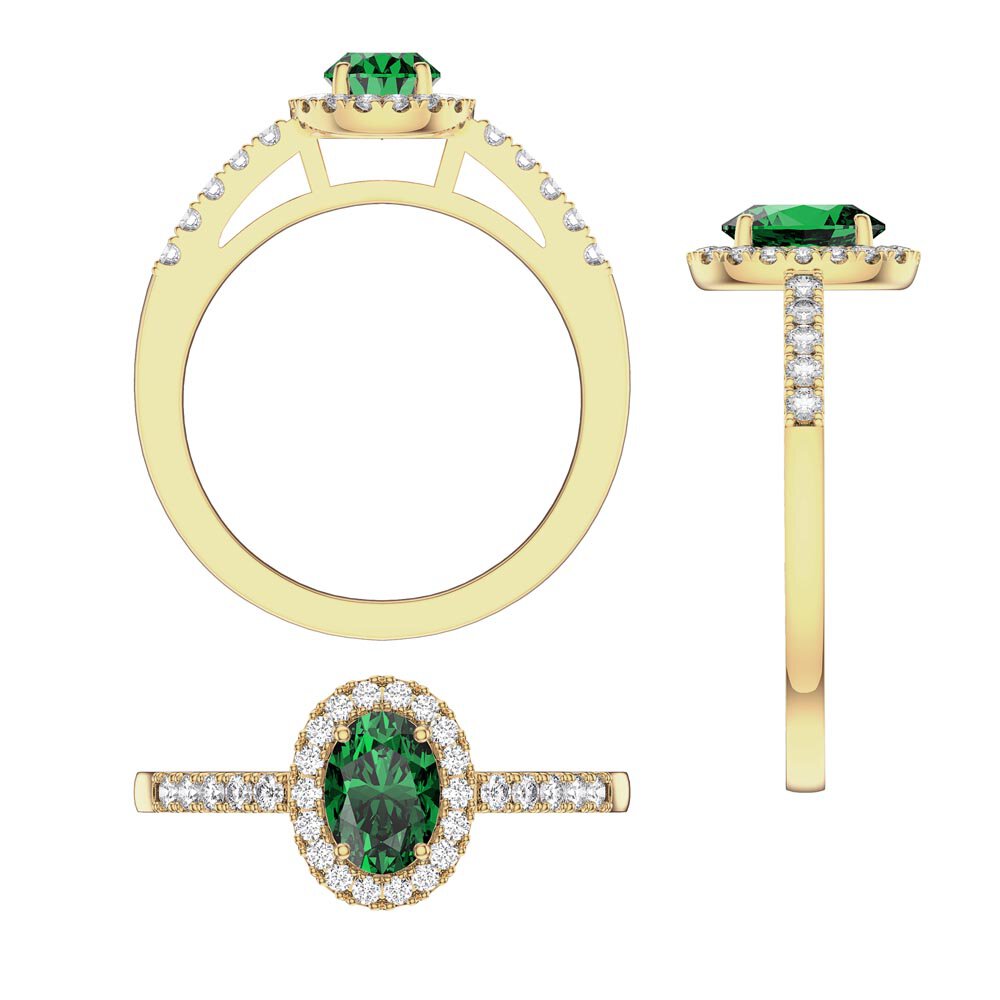Eternity Emerald Oval Diamond Halo 18ct Yellow Gold Engagement Ring #8