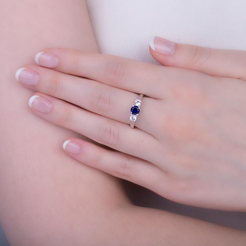 Eternity Three Stone Sapphire and Diamond 18ct White Gold Engagement Ring #2