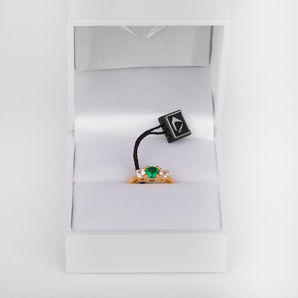 Eternity Three Stone Emerald and Diamond 18ct Yellow Gold Engagement Ring #4