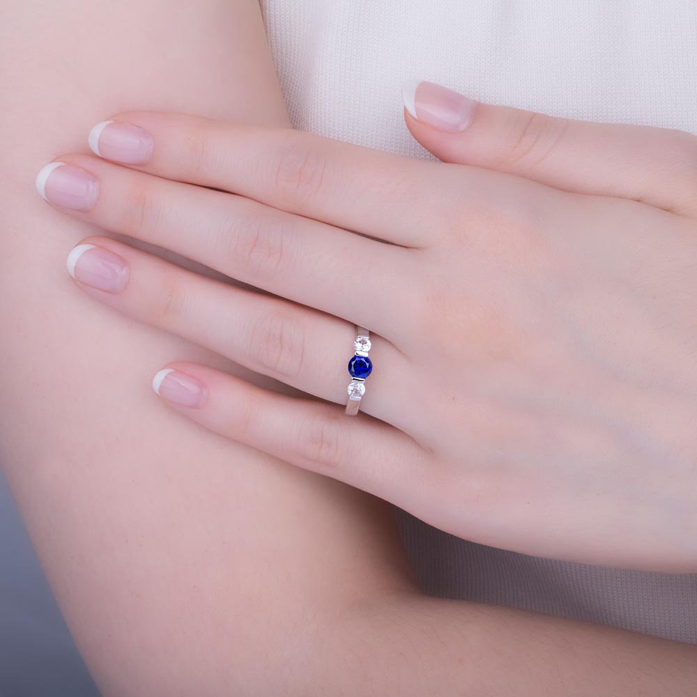 Unity Three Stone Sapphire and Lab Diamond 18ct White Gold Engagement Ring #2