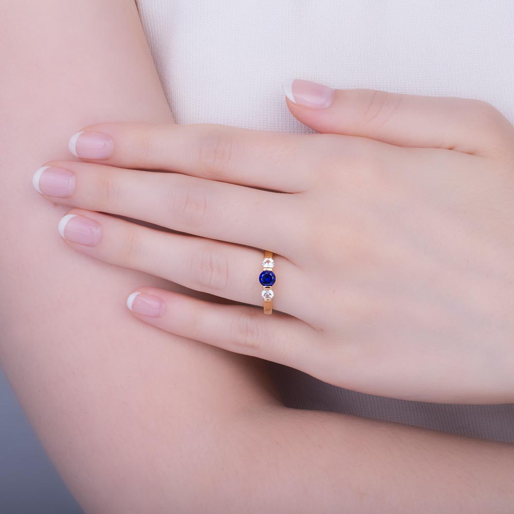 Unity Three Stone Sapphire and Diamond 18ct Yellow Gold Engagement Ring #2