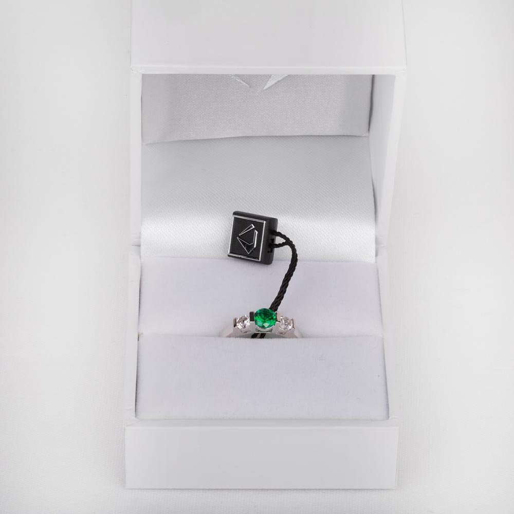 Unity Three Stone Emerald and Lab Diamond 9ct White Gold Proposal Ring #4