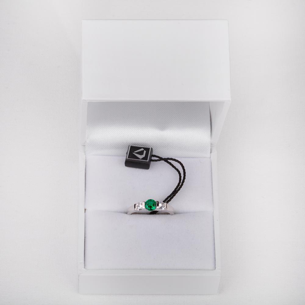 Unity Three Stone Emerald and Lab Diamond 9ct White Gold Proposal Ring #3