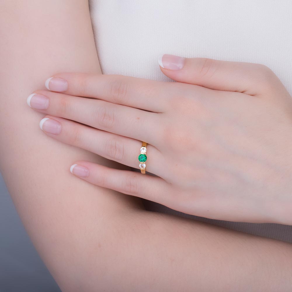Unity Three Stone Emerald and Diamond 18ct Yellow Gold Engagment Ring #2