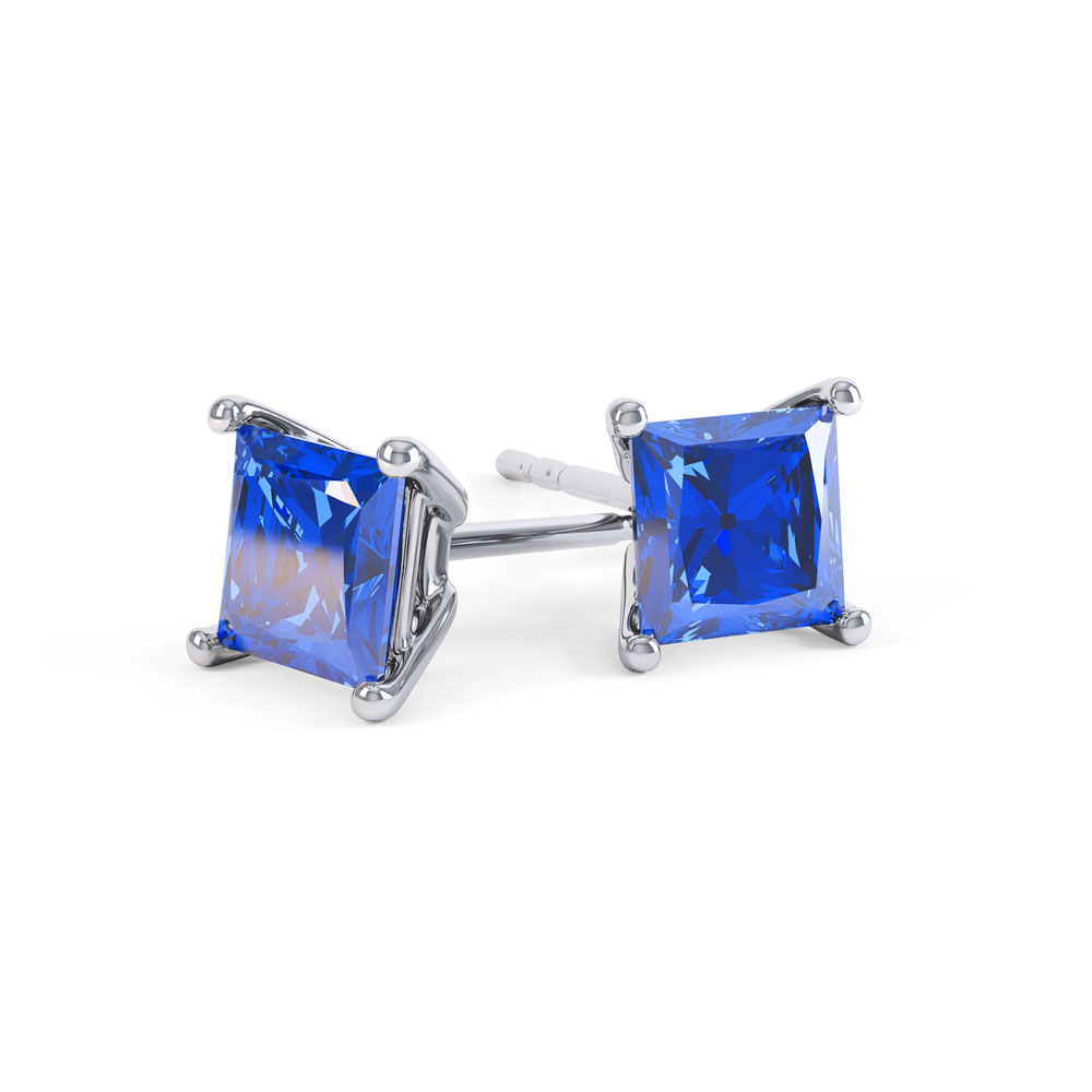 Sapphire Earrings Silver Stud Sterling Silver Platinum Plated Studs