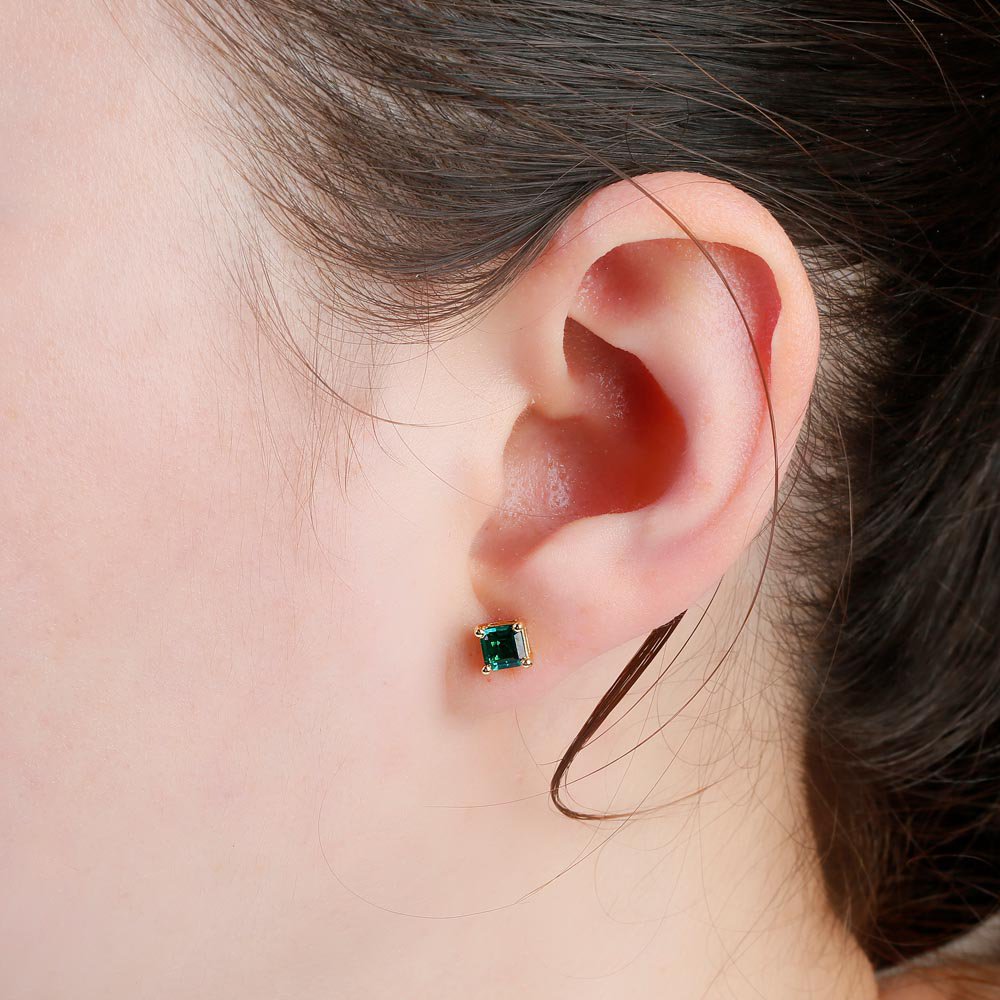 Charmisma 1ct Emerald Princess 18ct Gold Vermeil Stud Earrings #2