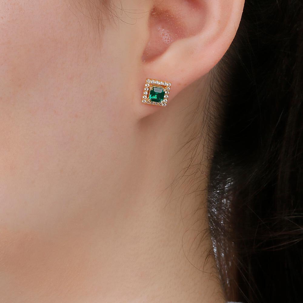 Charmisma Princess Emerald and White Sapphire 18ct Gold Vermeil Stud Earrings Halo Jacket Set #5