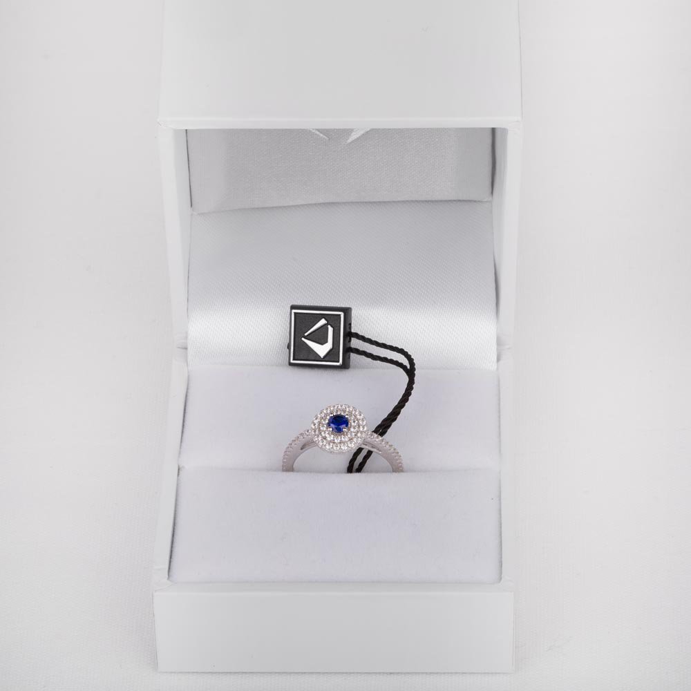 Fusion Sapphire and Diamond Double Halo 18ct White Gold Ring #2