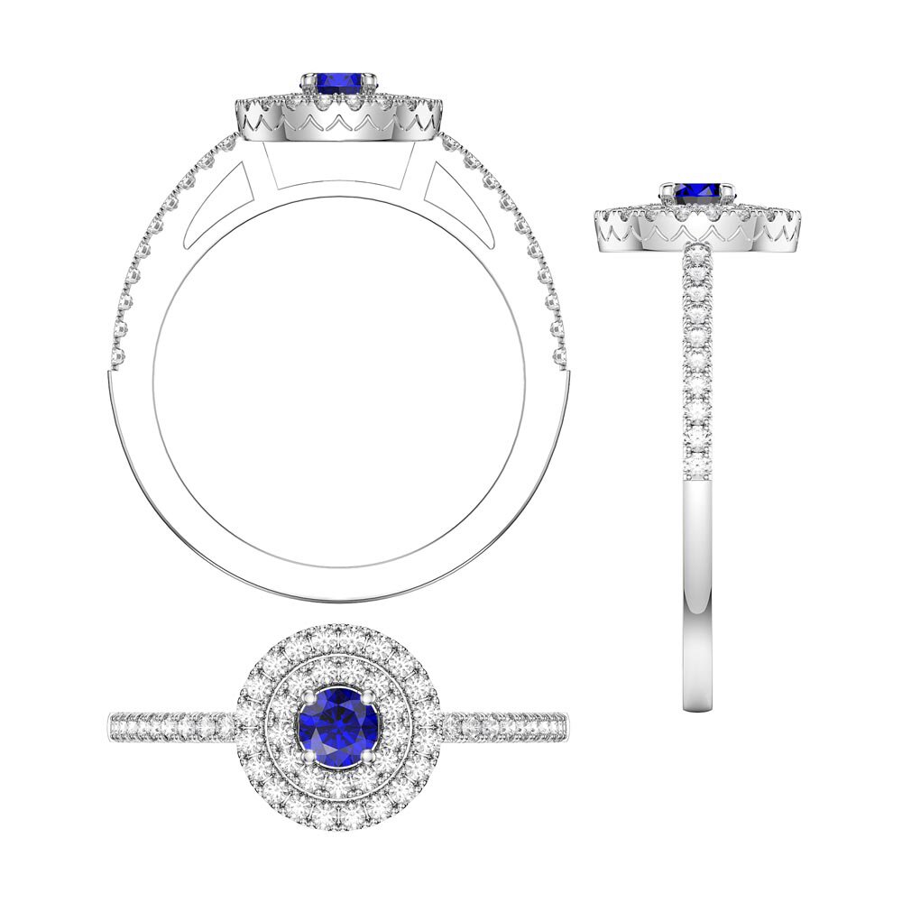Fusion Sapphire Lab Diamond Double Halo 18ct White Gold Ring #6