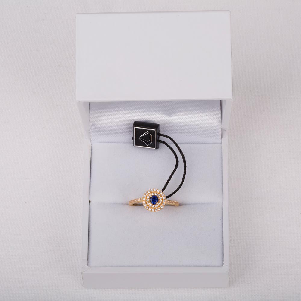 Fusion Round Blue Sapphire and Diamond Halo 18ct Yellow Gold Ring #3