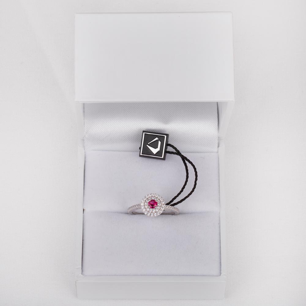 Fusion Ruby Lab Diamond Double Halo 18ct White Gold Proposal Ring #3
