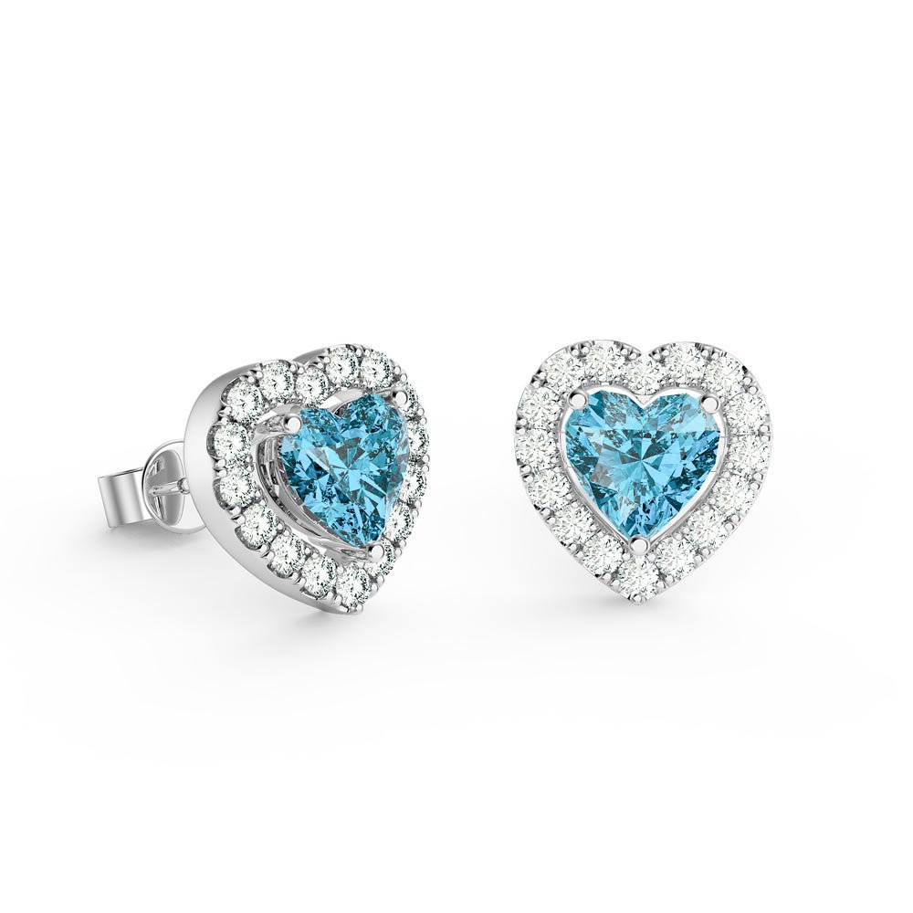 Charmisma Heart Blue Topaz and Diamond 18ct White Gold Stud Earrings Halo Jacket Set #2