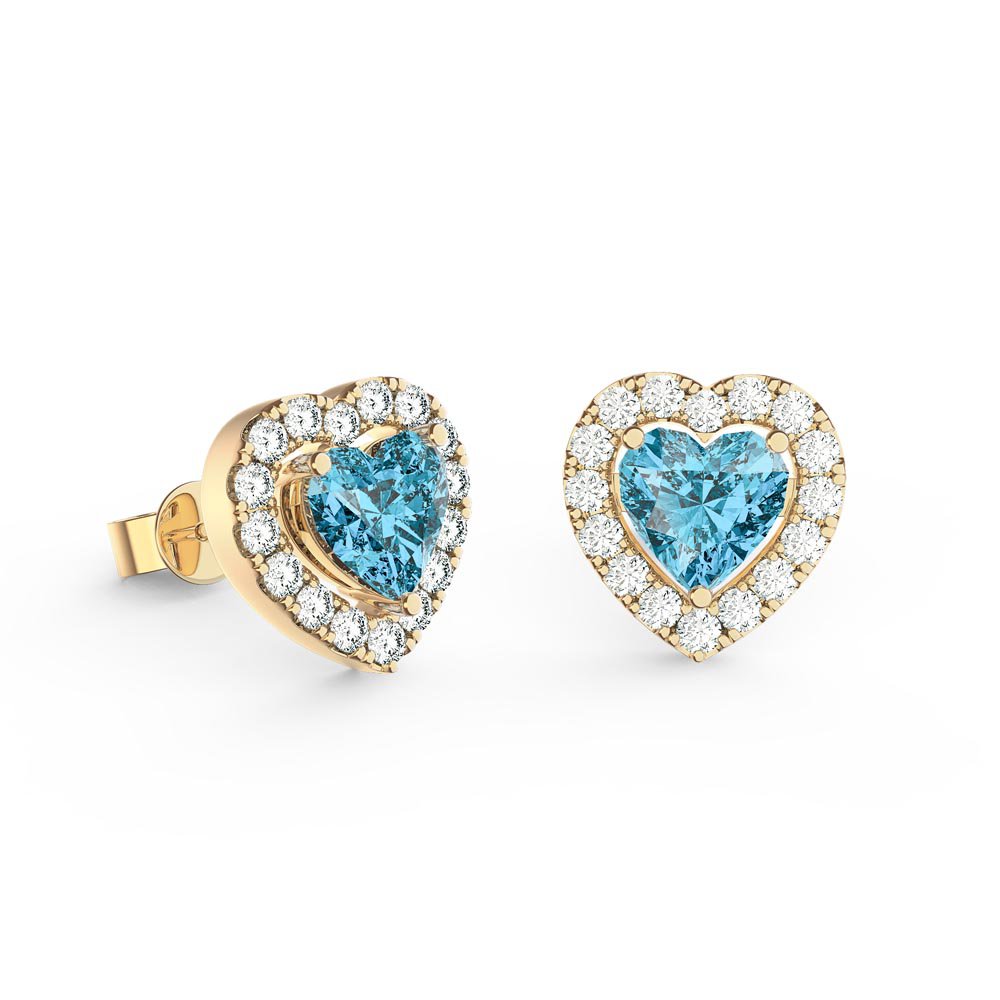 Charmisma Heart Blue Topaz and Diamond 18ct Yellow Gold Stud Earrings Halo Jacket Set #2