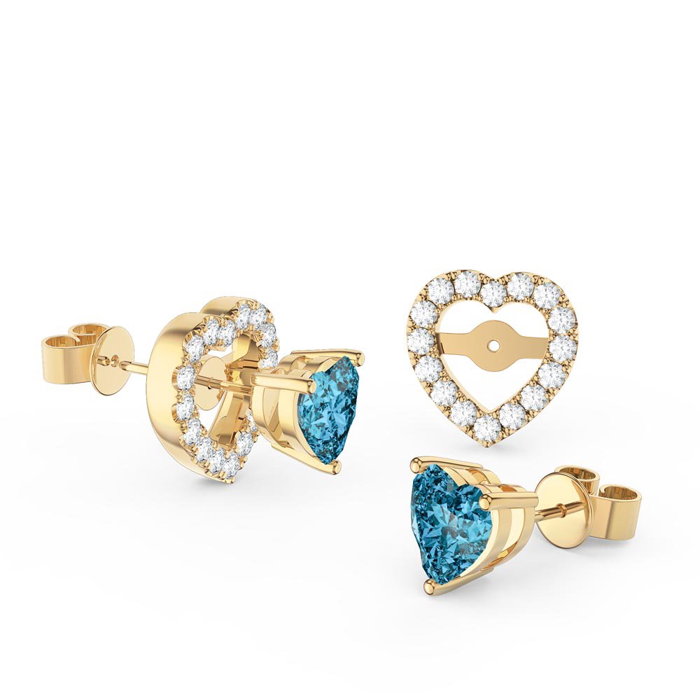 Charmisma Heart Blue Topaz 18ct Gold Vermeil Stud Earrings Heart Halo Jacket Set