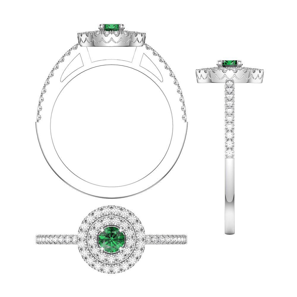 Fusion Round Emerald and Diamond Halo 18ct White Gold Engagement Ring #6