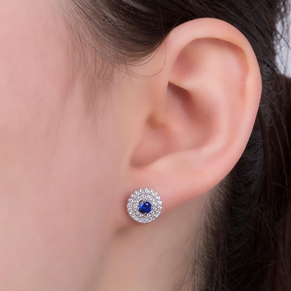 Fusion Sapphire Halo Platinum plated Silver Stud Earrings #2