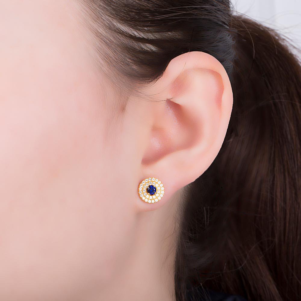Fusion Sapphire Halo 18ct Gold Vermeil Stud Earrings #2