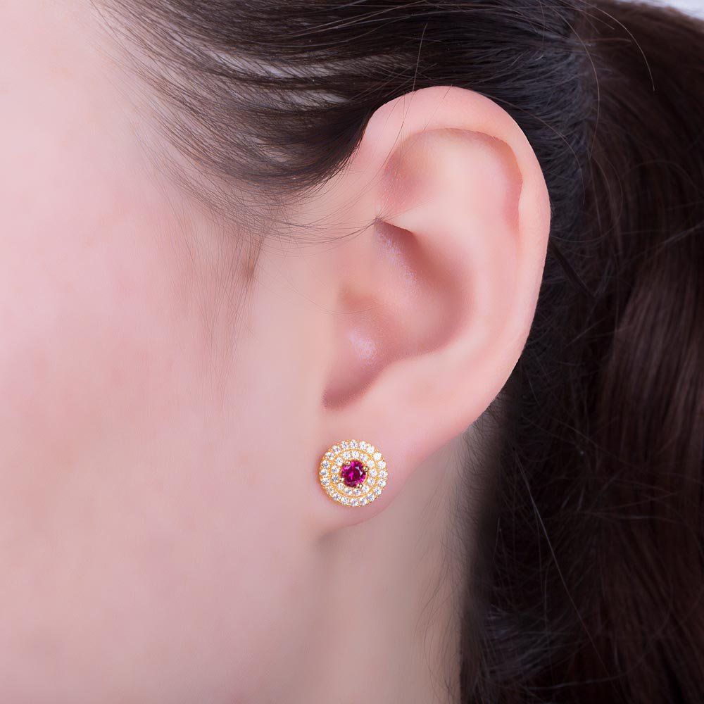Fusion Ruby Halo Platinum plated Silver Stud Earrings #2