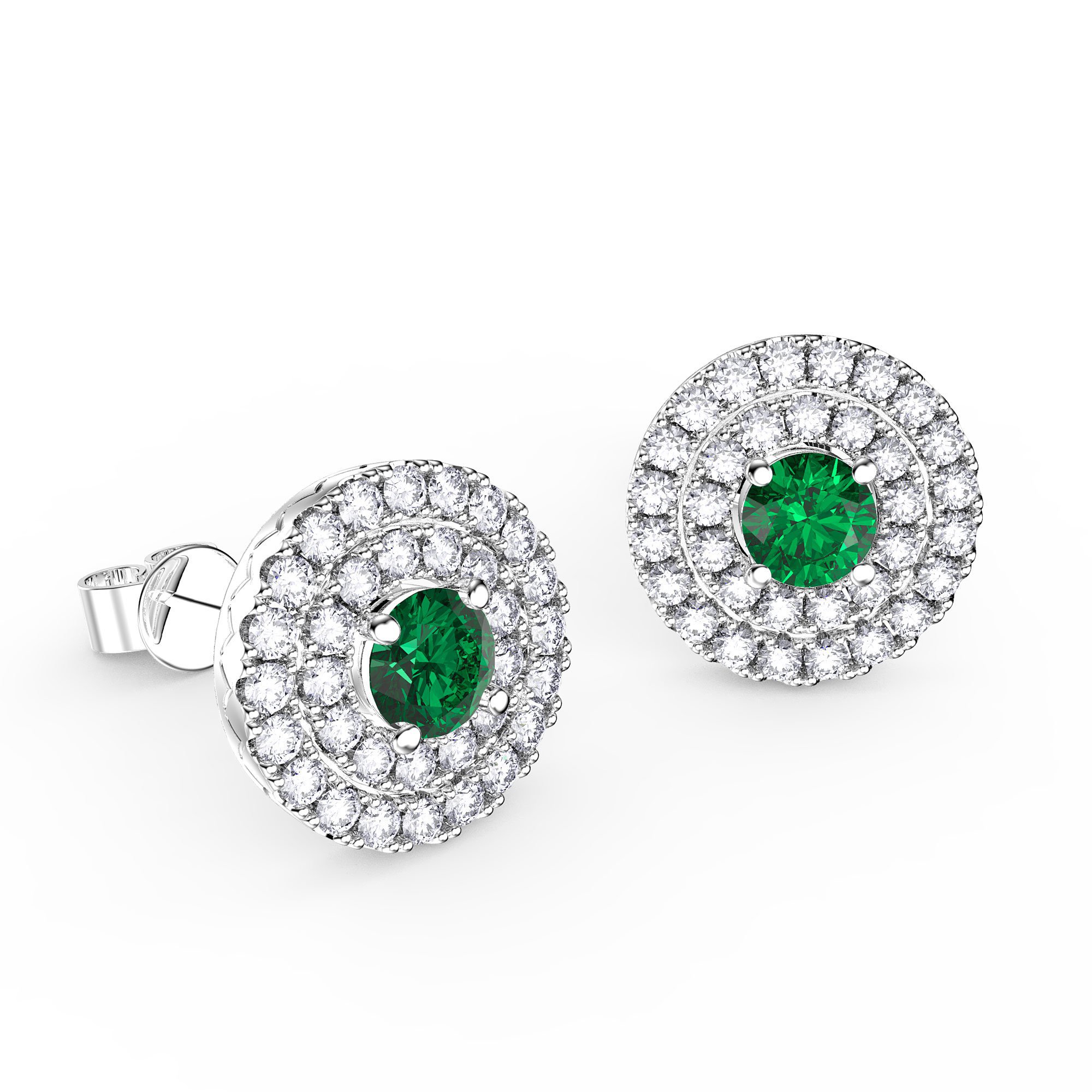 Fusion Emerald Halo Platinum plated Silver Stud Earrings