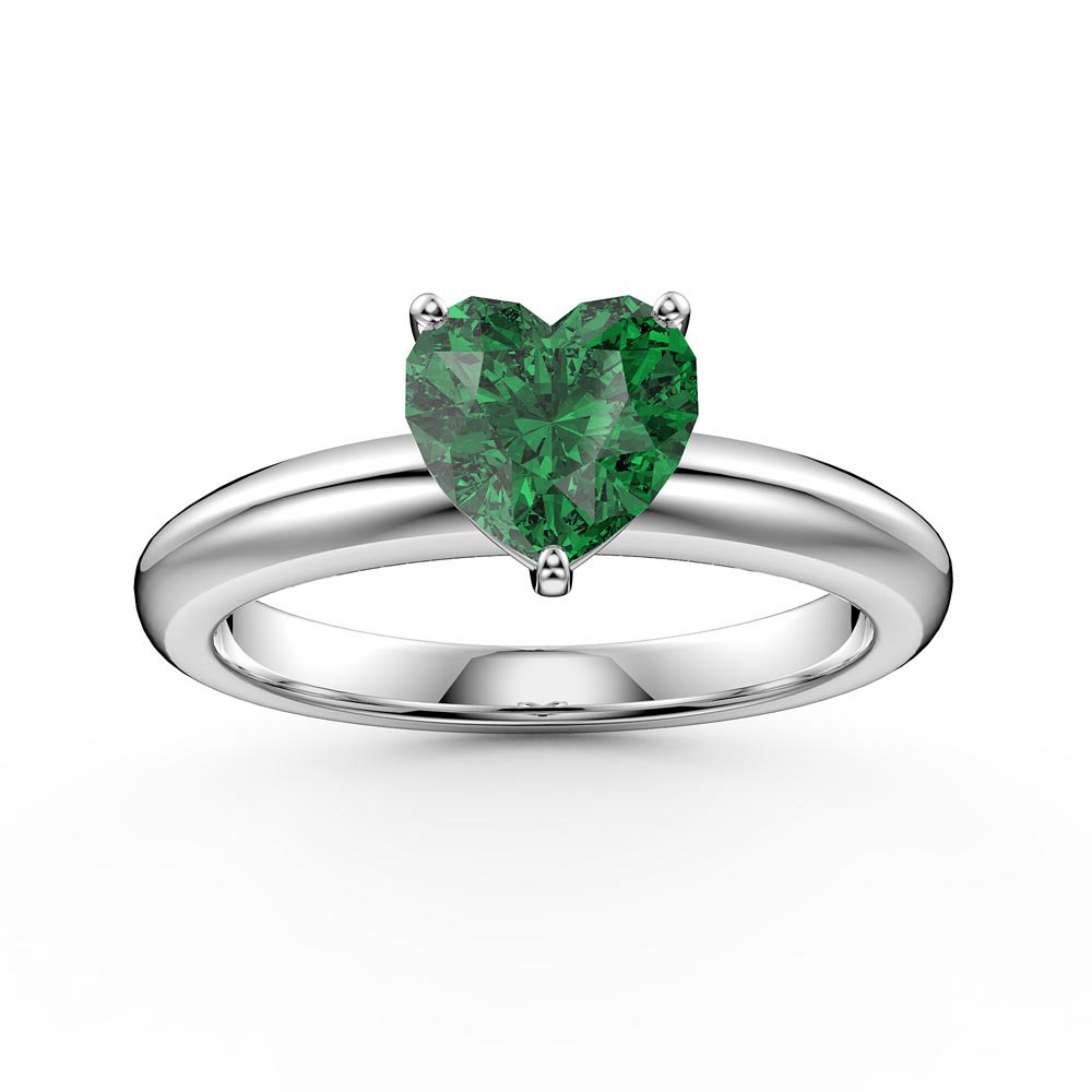 Unity 1ct Heart Emerald Solitaire 18ct White Gold Proposal Ring