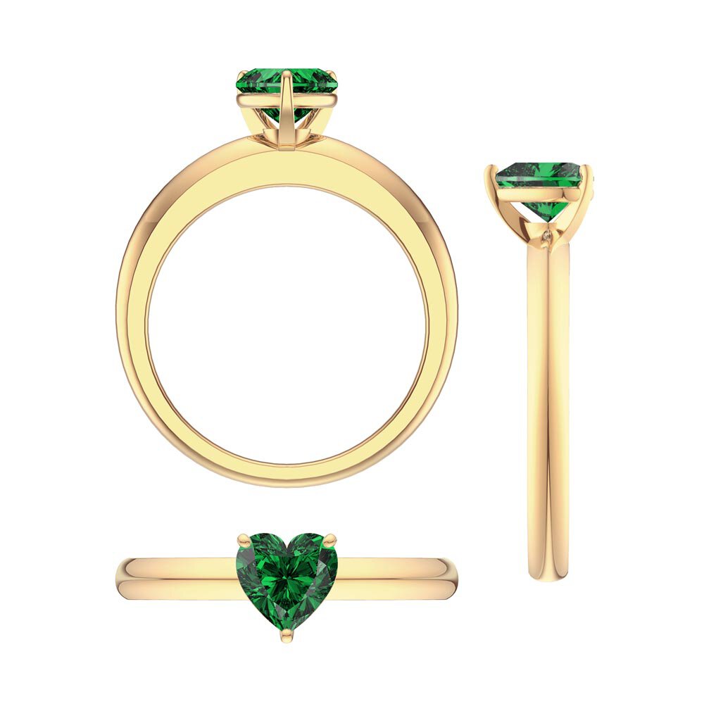 Unity 1ct Heart Emerald Solitaire 9ct Yellow Gold Proposal Ring #5