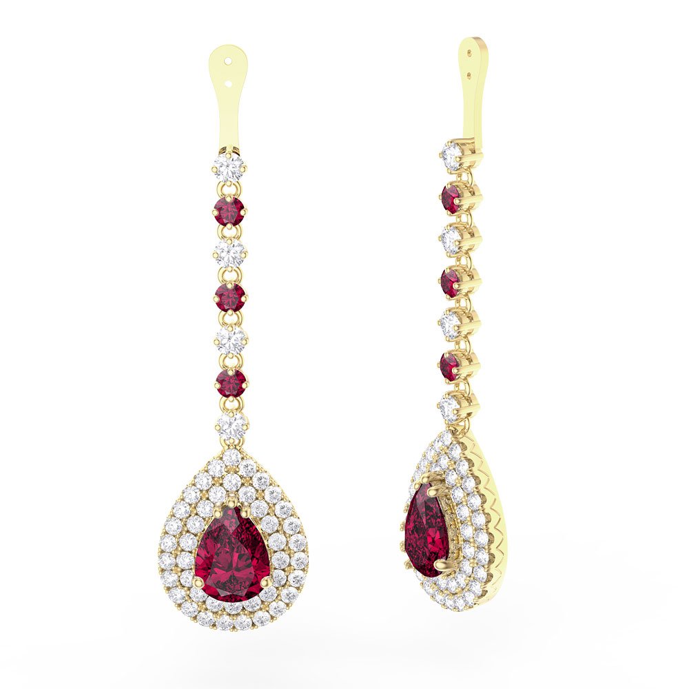 Fusion Ruby and Diamond Pear Halo 18ct Yellow Gold Earrings Drops ...