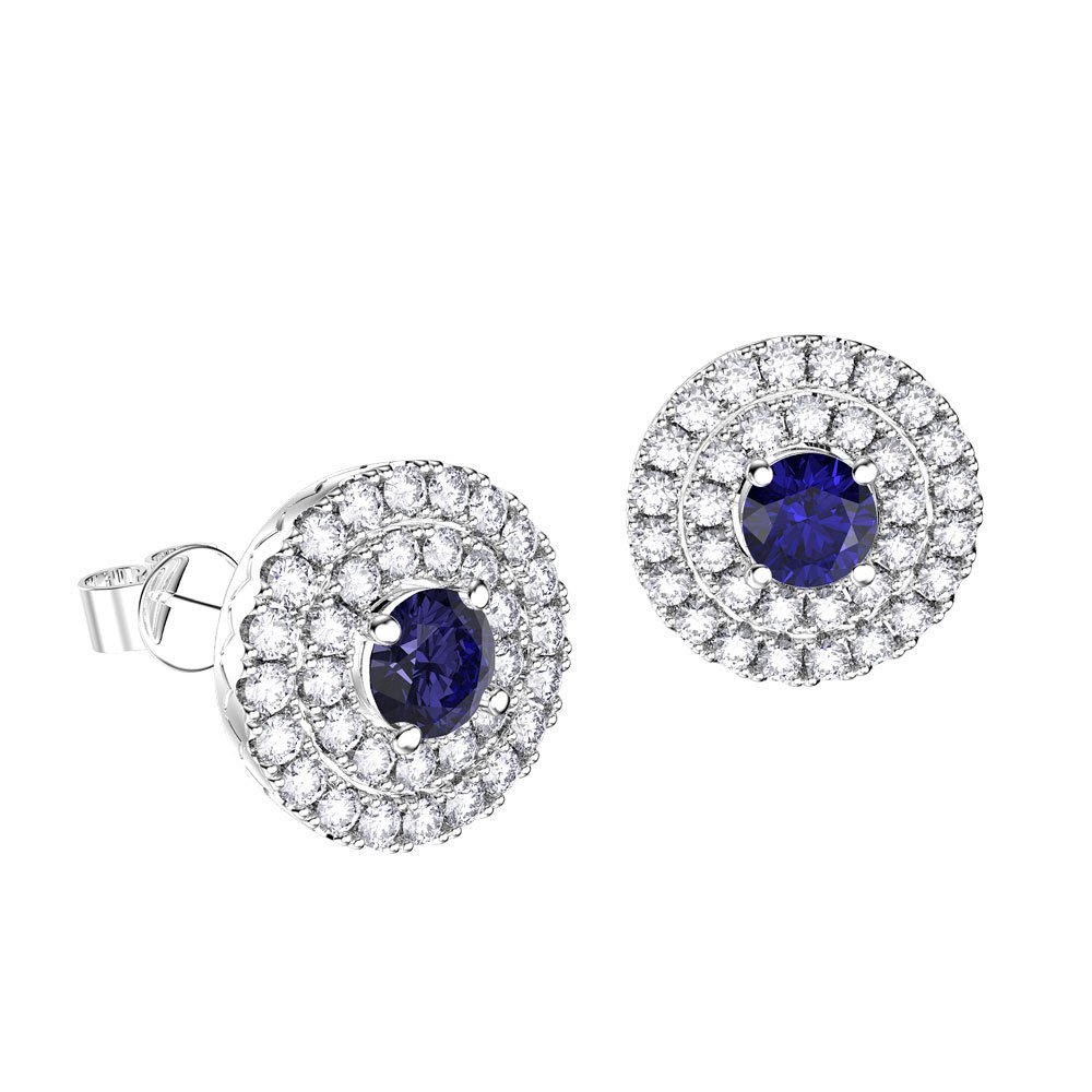 Fusion Sapphire Halo Platinum plated Silver Stud Earrings