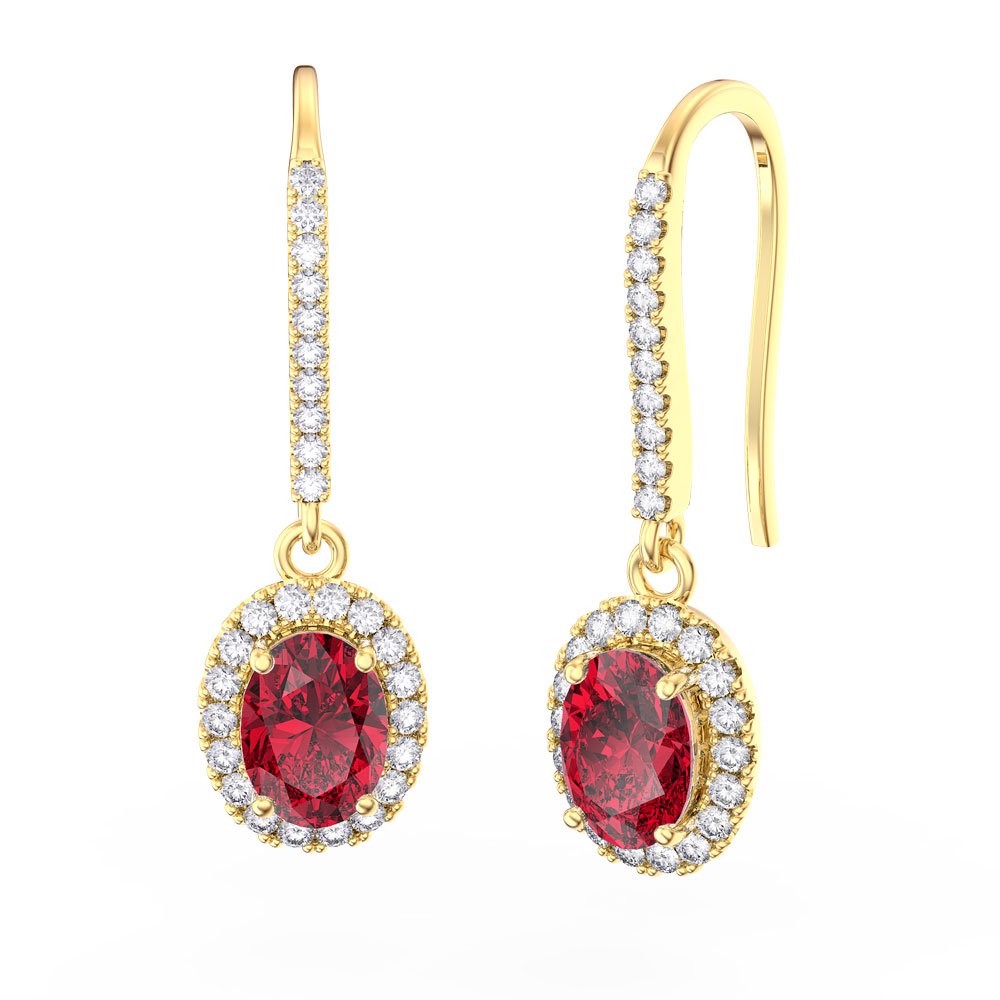 Eternity 1.5ct Ruby Oval Halo 18ct Gold Vermeil Pave Drop Earrings