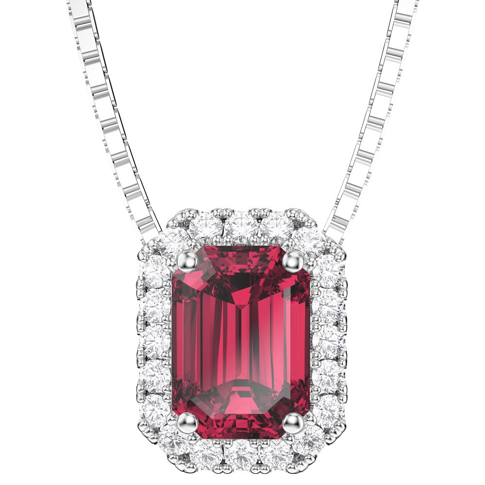 Princess 1ct Ruby Platinum plated Silver Rectangle Pendant #1