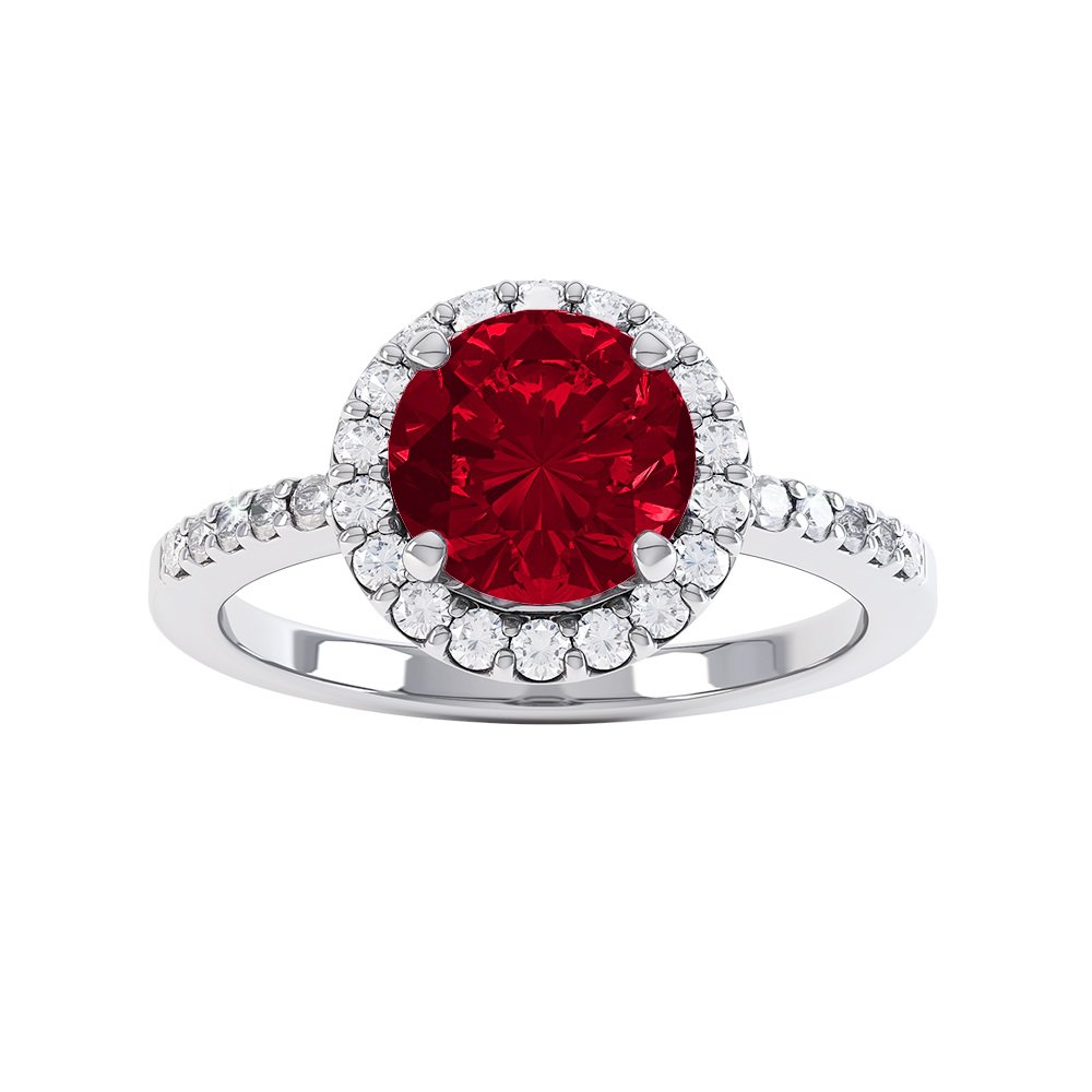 Eternity 1ct Ruby Moissanite Halo 18ct White Gold Engagement Ring