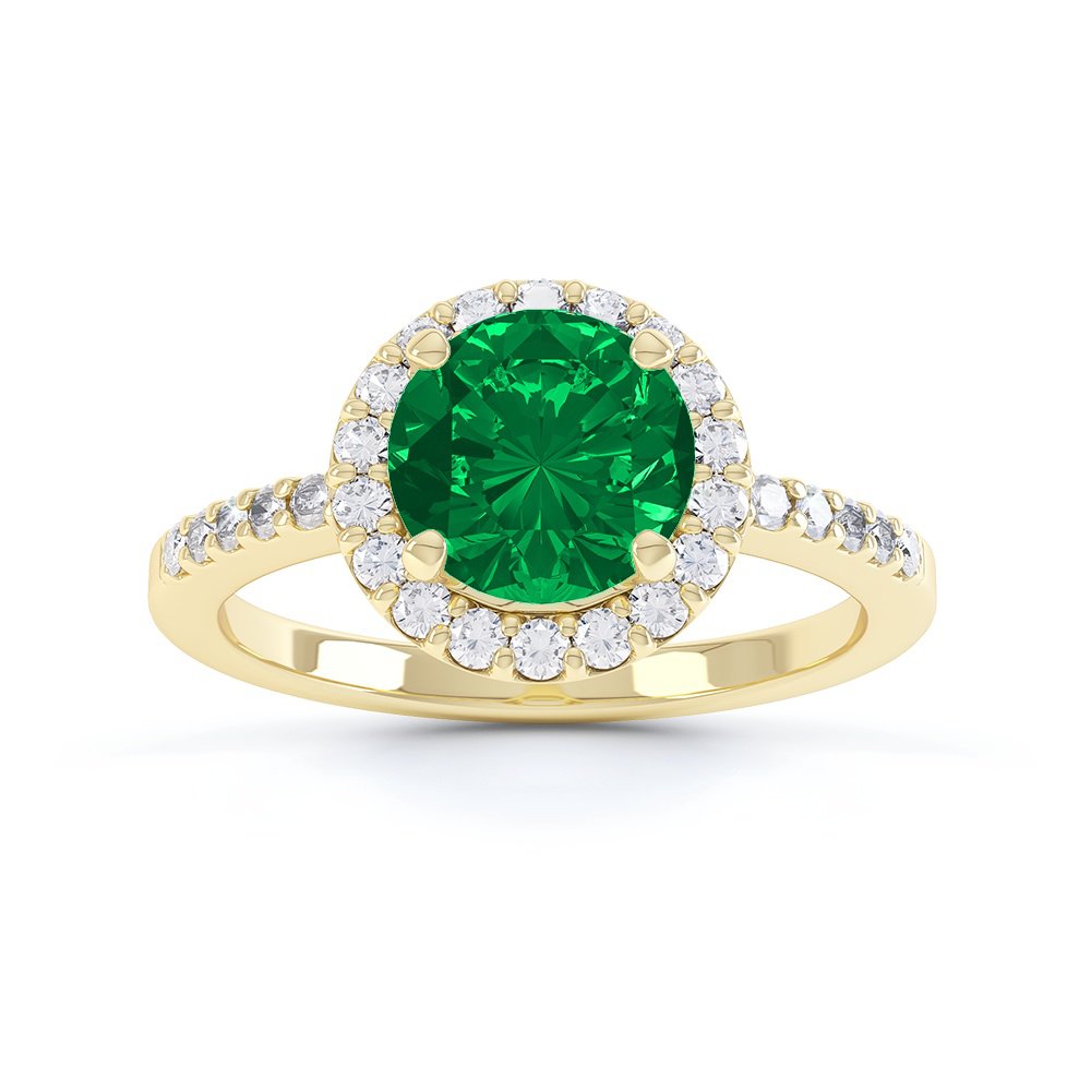 Eternity 1ct Emerald Moissanite Halo 9ct Yellow Gold Proposal Ring ...