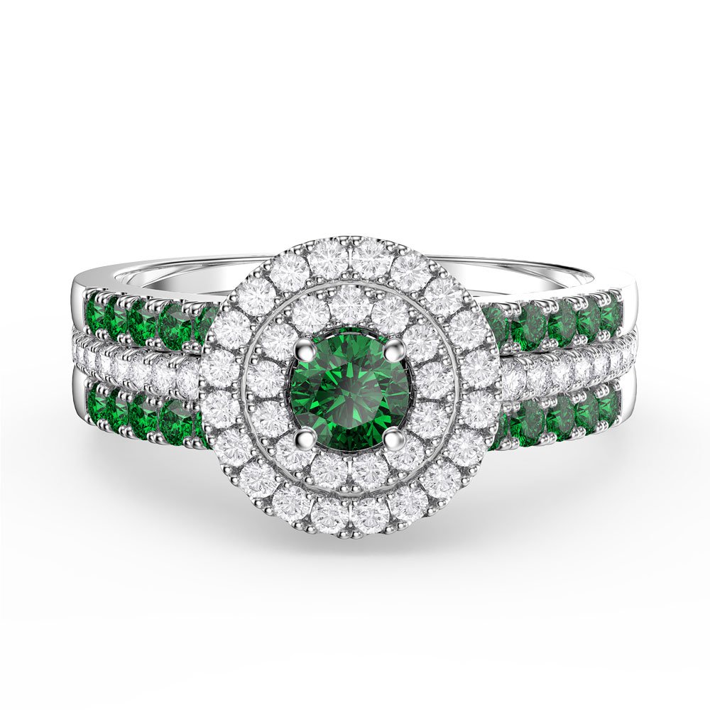 Fusion Emerald Halo Platinum plated Silver Emerald Eternity Promise ...