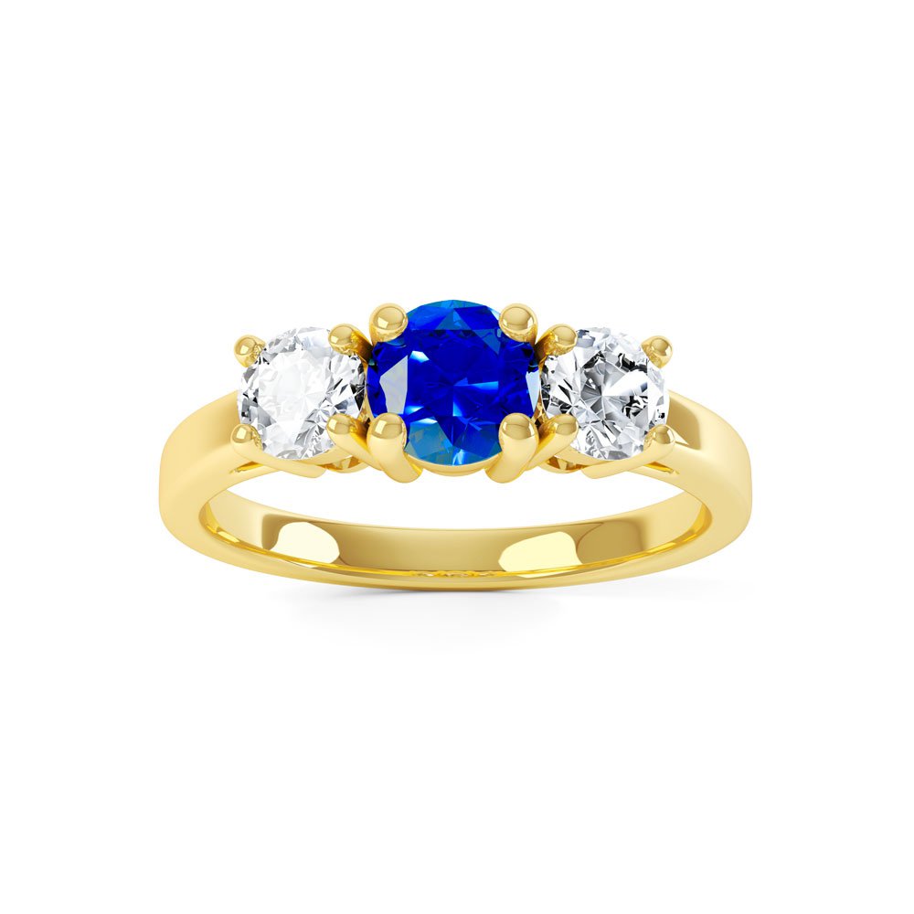 Eternity Three Stone Sapphire and Diamonds 18ct Yellow Gold Engagement ...