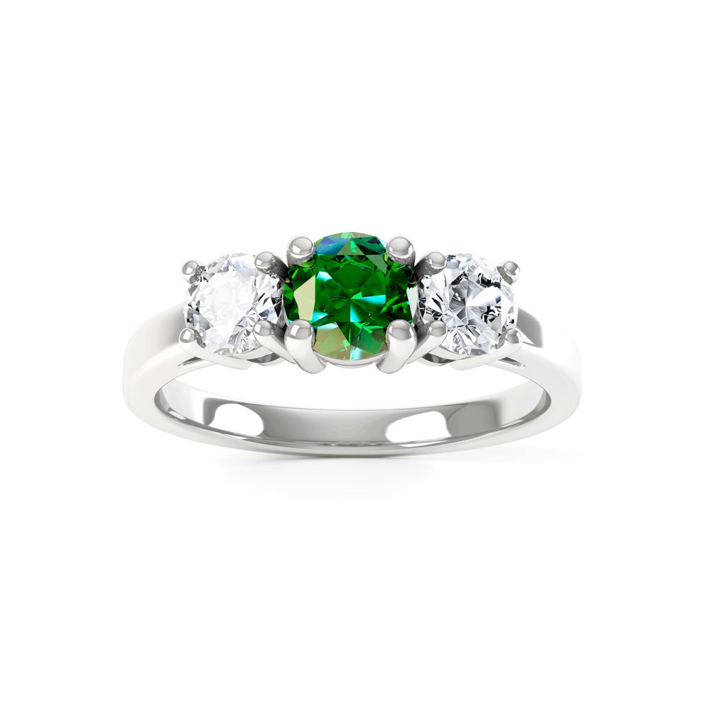 Eternity Three Stone Emerald and Moissanite 18ct White Gold Proposal Ring
