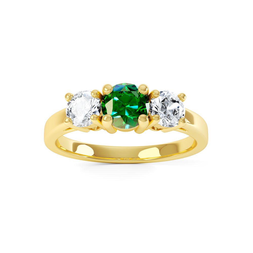 Eternity Three Stone Emerald and Diamond 18ct Yellow Gold Engagement ...