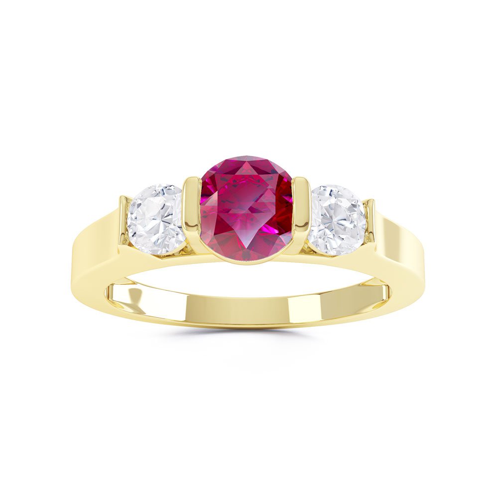 Unity Three Stone Ruby and Diamond 18ct Yellow Gold Engagement Ring ...