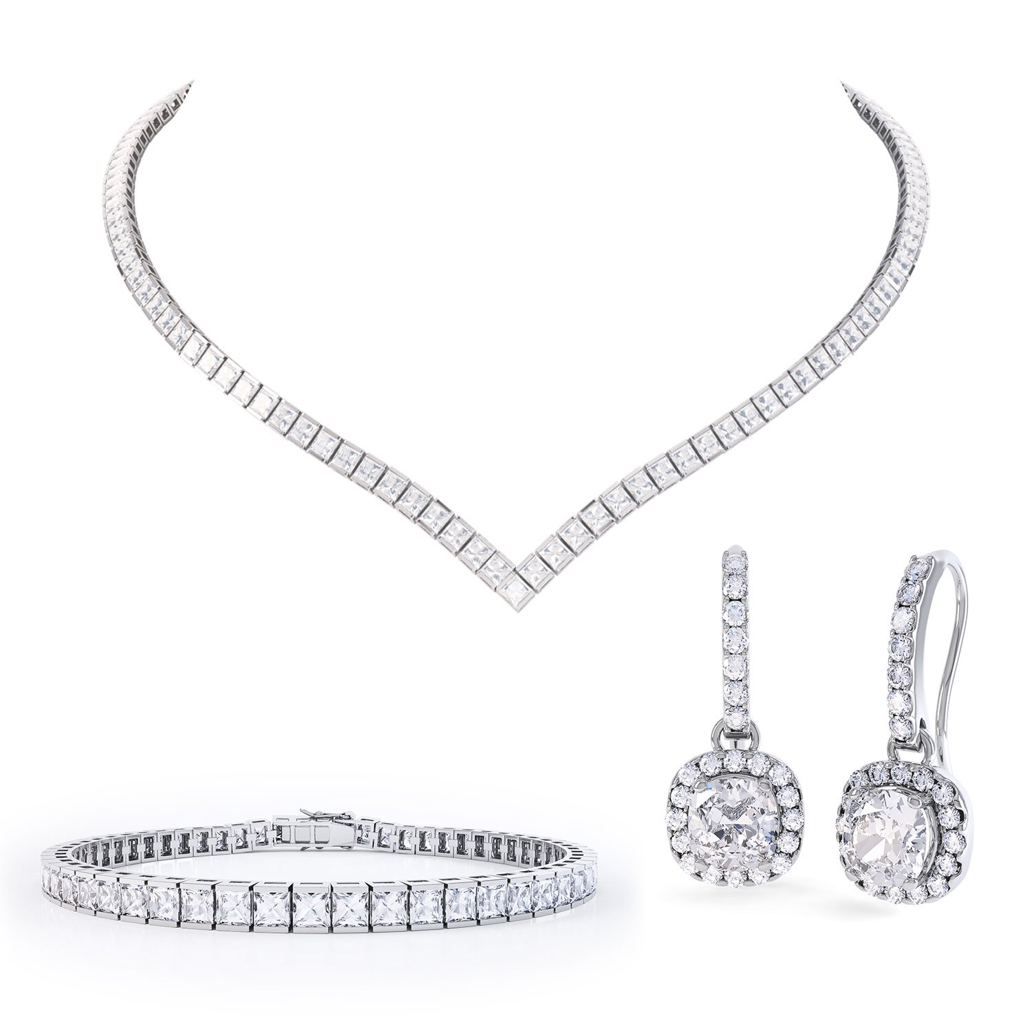 Sorrow In most cases Terminal Princess White Sapphire Platinum plated Silver Jewellery Set | Jian London