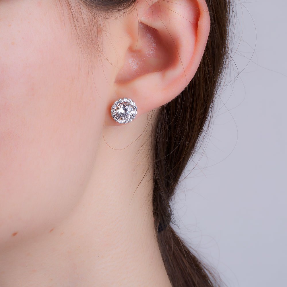 Eternity 2ct GH SI Diamond Halo 18ct White Gold Stud Earrings #2
