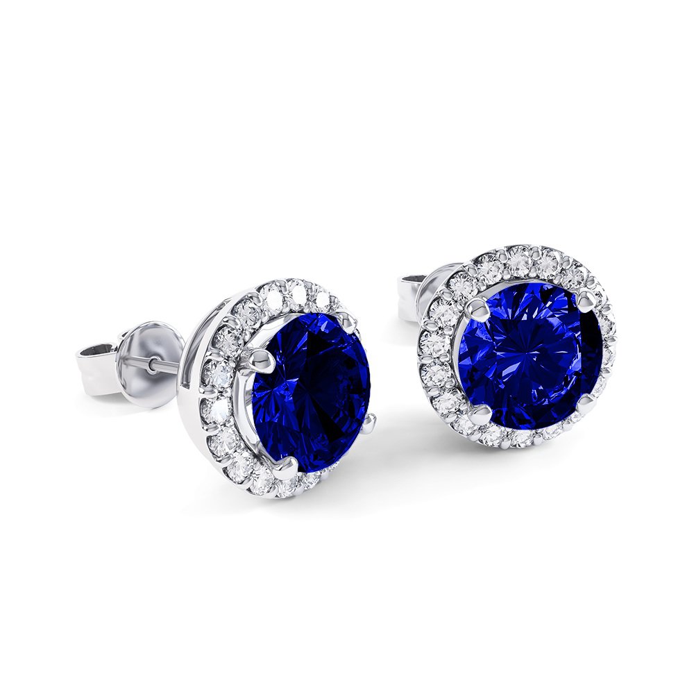 Eternity 2ct Sapphire Halo 9ct White Gold Stud Earrings