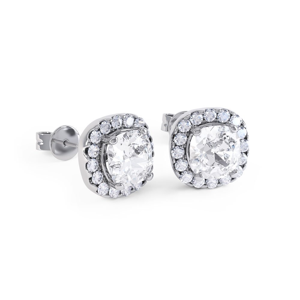 Princess 2ct White Sapphire Halo Platinum plated Silver Stud Earrings