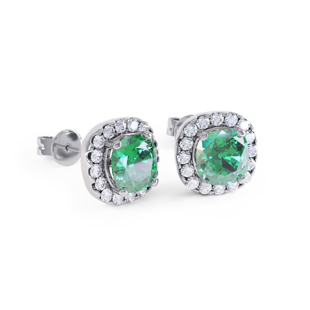 Princess 2ct Emerald Halo Platinum plated Silver Stud Earrings | Jian ...