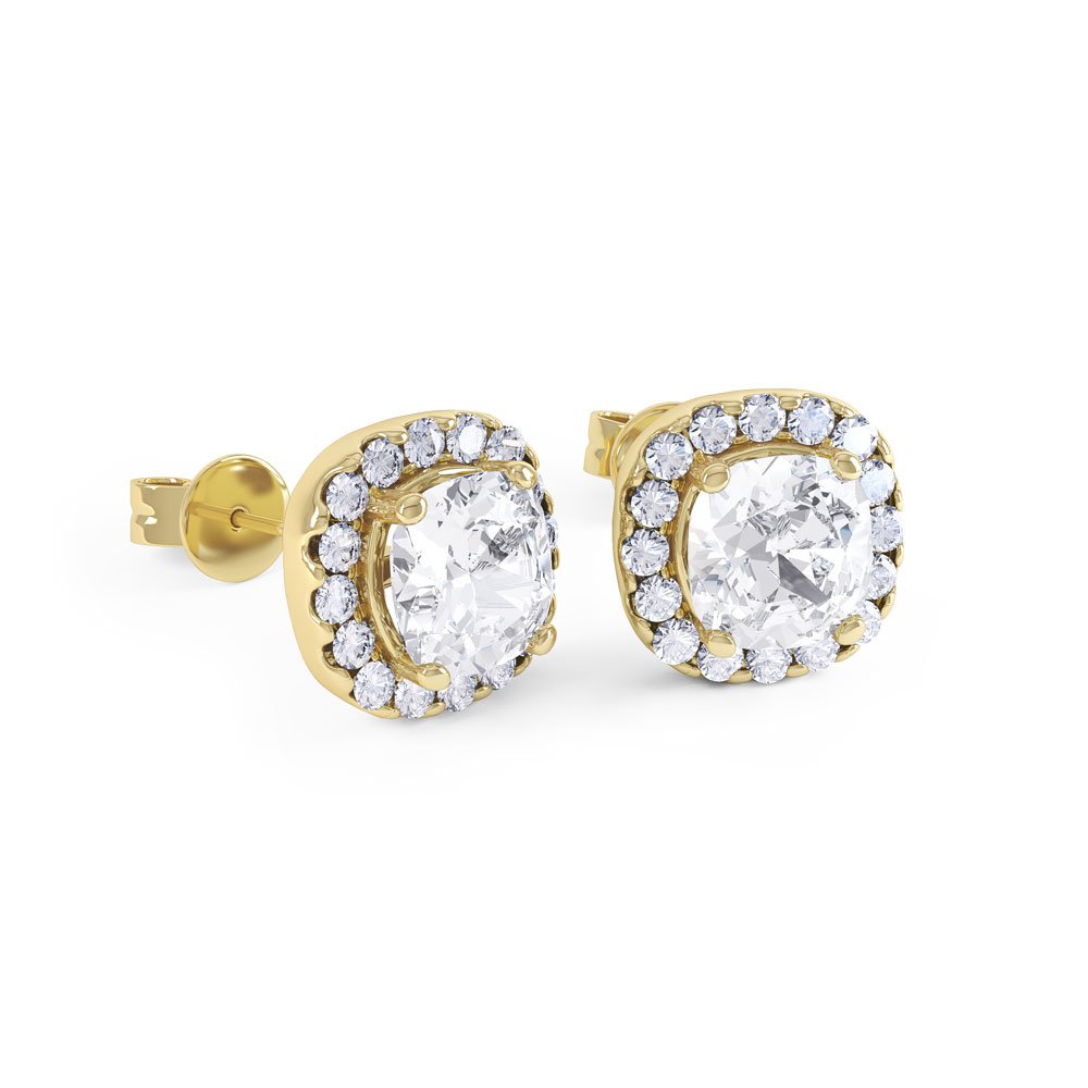 Princess 2ct White Sapphire Halo 18ct Gold Vermeil Stud Earrings