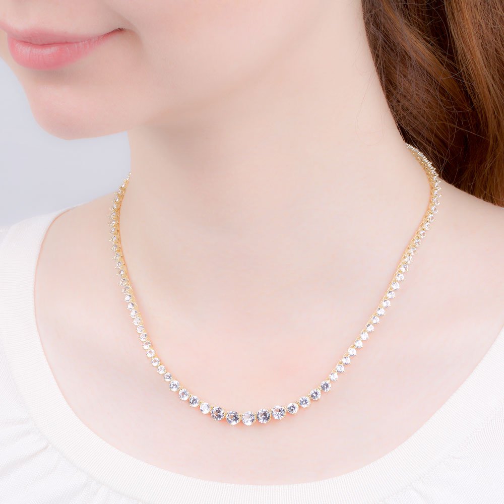 Eternity Diamond CZ 18ct Gold plated Silver Tennis Necklace #3