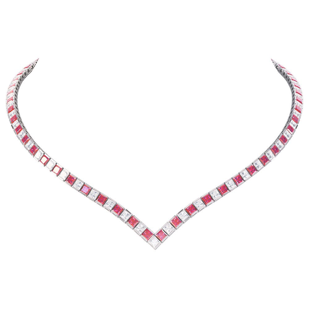 Princess Ruby Platinum plated Silver Tennis Necklace