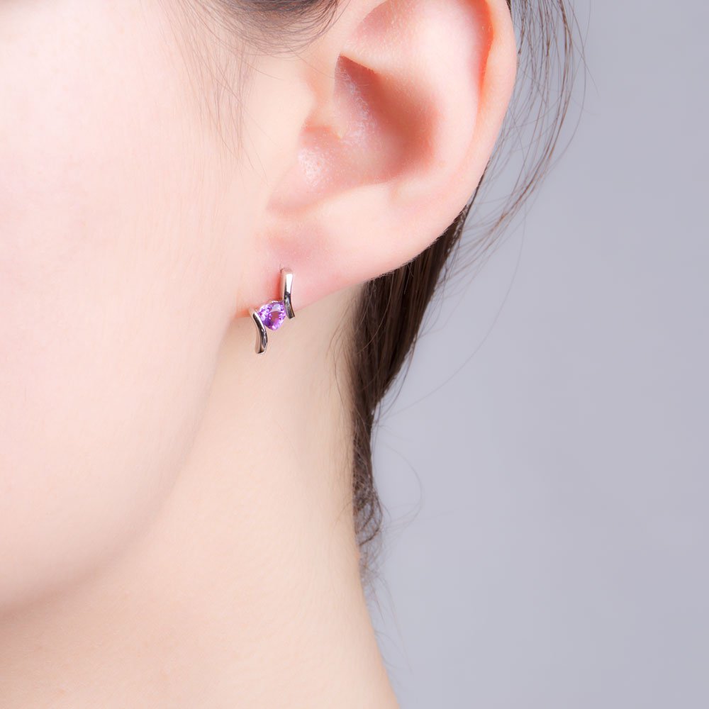 Combinations Amethyst Heart Rhodium plated Silver Earrings #2