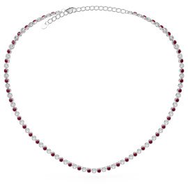 Infinity Ruby CZ Rhodium plated Silver Tennis Necklace