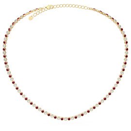 Infinity Ruby CZ 18ct Gold plated Silver Tennis Necklace