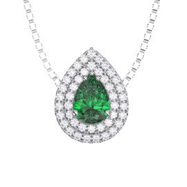 Fusion Emerald 18ct White Gold Halo Pear Pendant