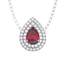 Fusion Ruby and Diamond 18ct White Gold Halo Pear Pendant